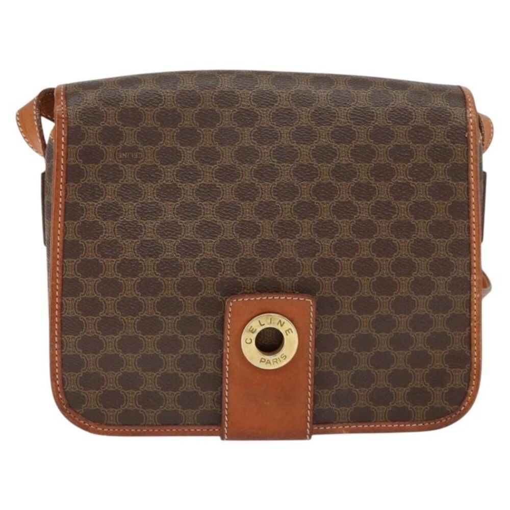 Celine Vintage Macadam Canvas And Leather Brown Canvas Shoulder Bag Bag